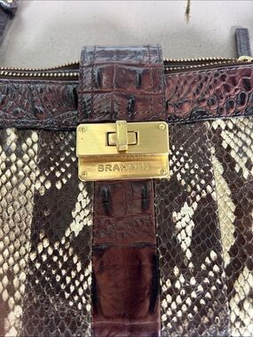 Brahmin Brown Croc & Snakeskin Pattern Tote with Gold Plate